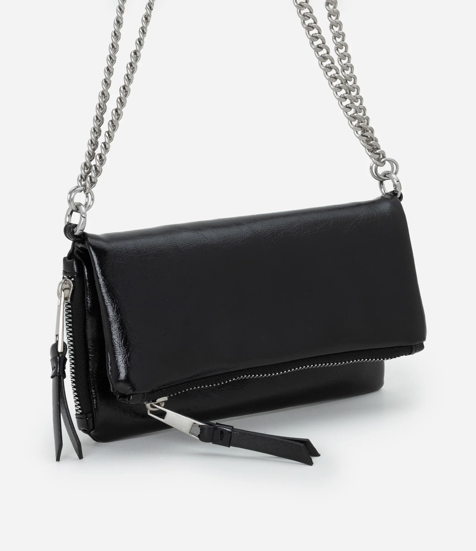 Bolsa Envelope em PU com Alça Longa em Corrente Preto 1