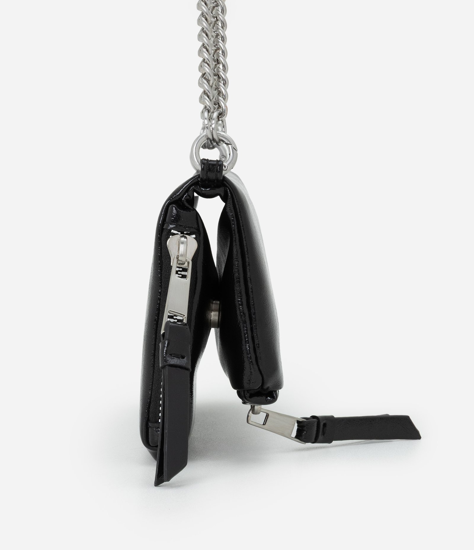 Bolsa Envelope em PU com Alça Longa em Corrente Preto 2