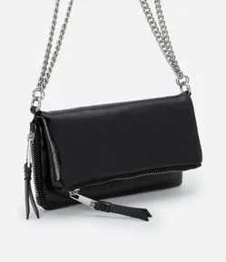 Bolsa Envelope em PU com Alça Longa em Corrente