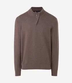 Suéter em Tricô com Zíper na Gola