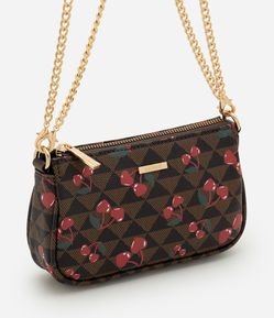 Bolsa Baguete Pequena em PU com Estampa de Cerejas