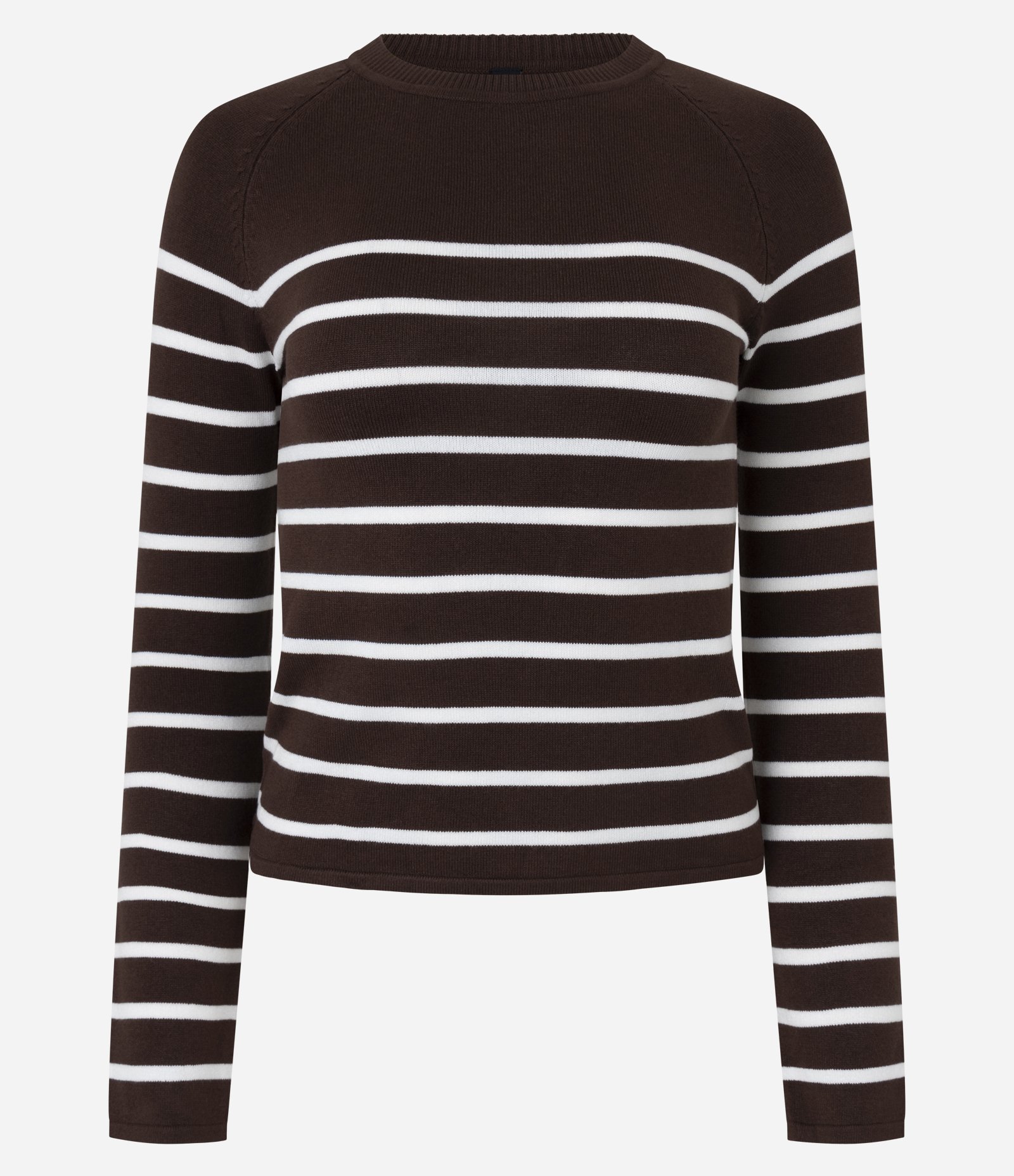Blusa em Tricô com Cava Raglan e Listras Marrom/Branco 1