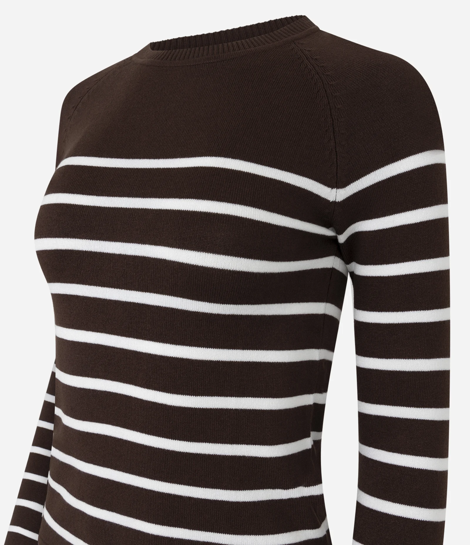 Blusa em Tricô com Cava Raglan e Listras Marrom/Branco 2