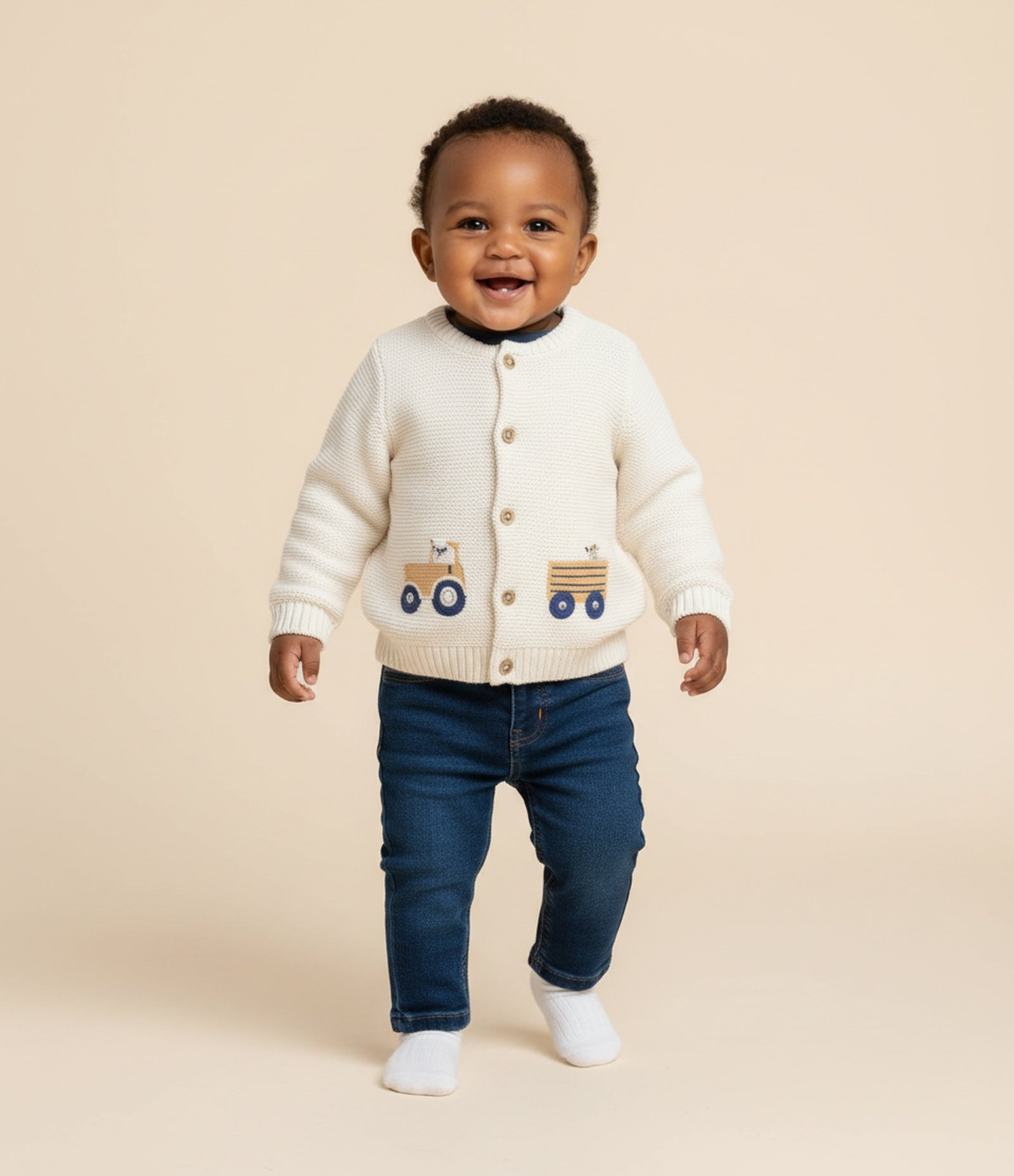 Cardigan Infantil Tricô com Bordado de Animais – Tam 0 a 18 Meses Off White 1