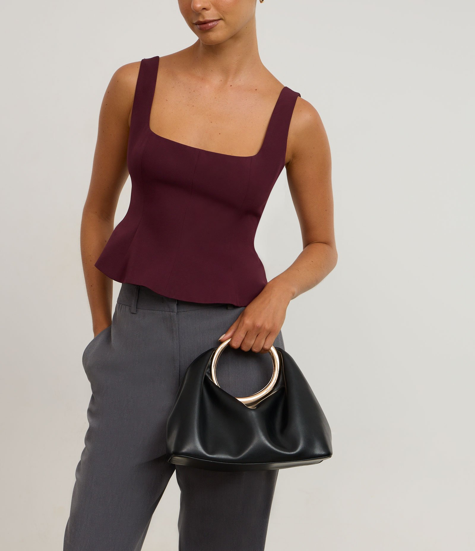 Bolsa de Mão em PU com Alça de Mão Oval Preto 1