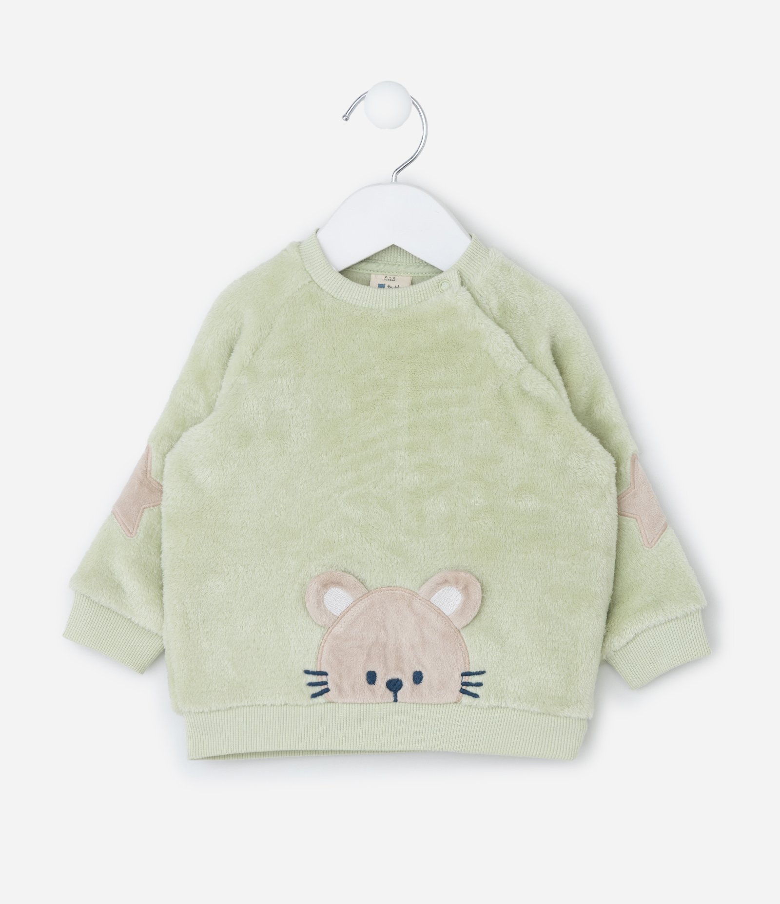 Conjunto Infantil com Casaco Ratinho e Calça Listrada – Tam 0 a 18 Meses Verde/Bege 3