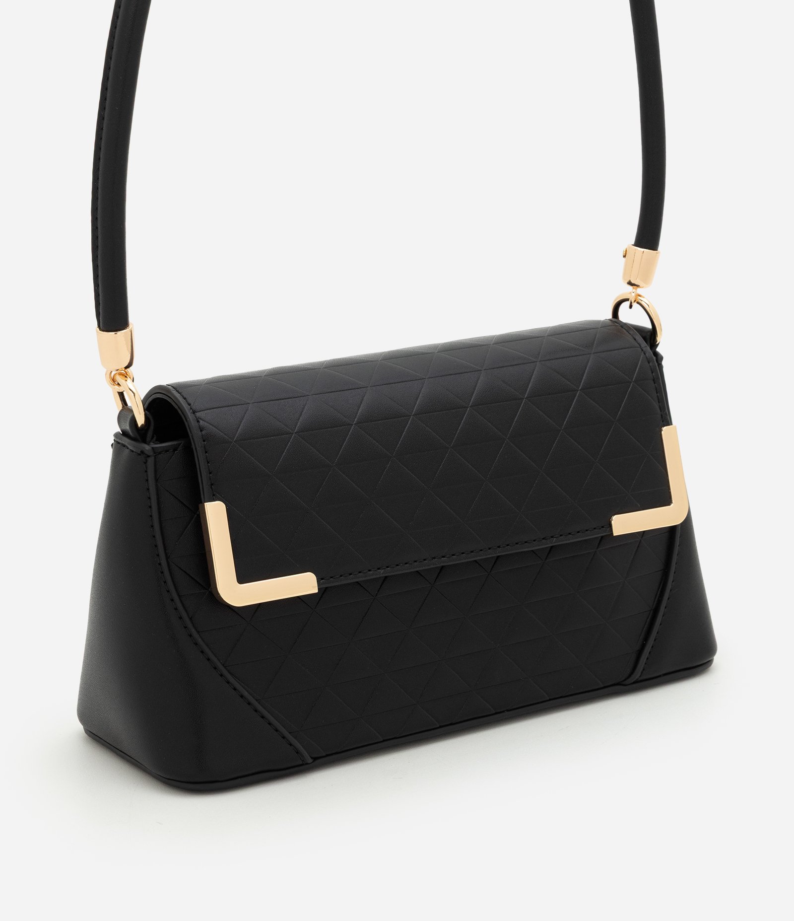 Bolsa Shoulder Média em PU com Detalhes Metalizados Preto 1