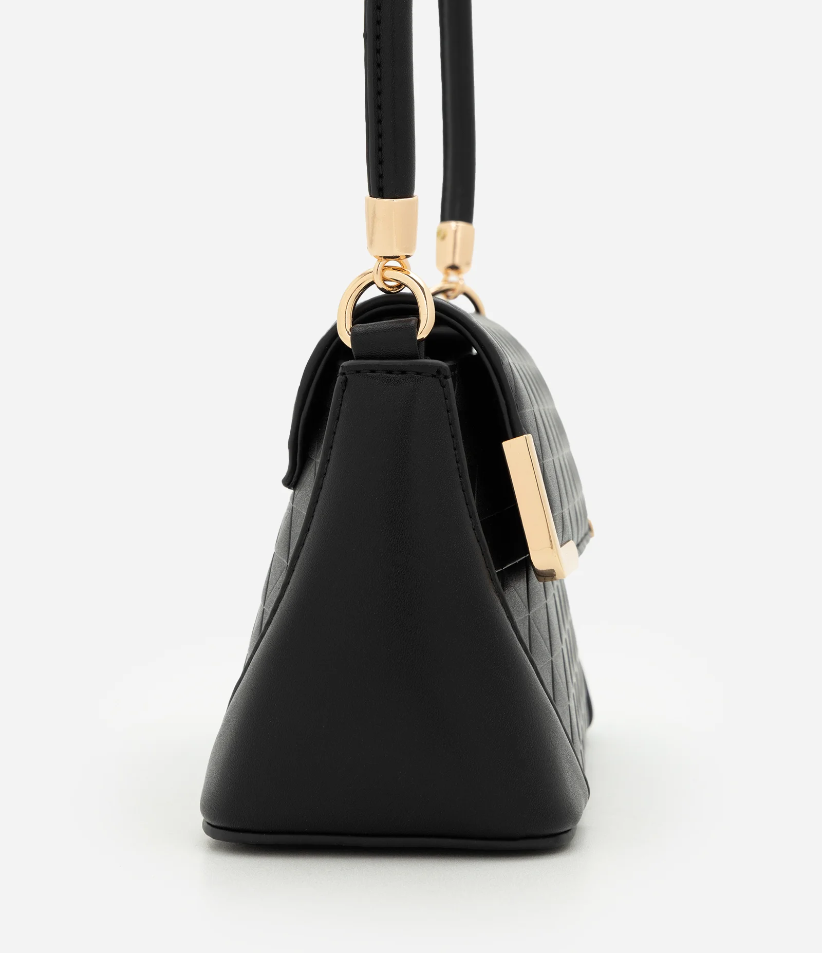 Bolsa Shoulder Média em PU com Detalhes Metalizados Preto 2