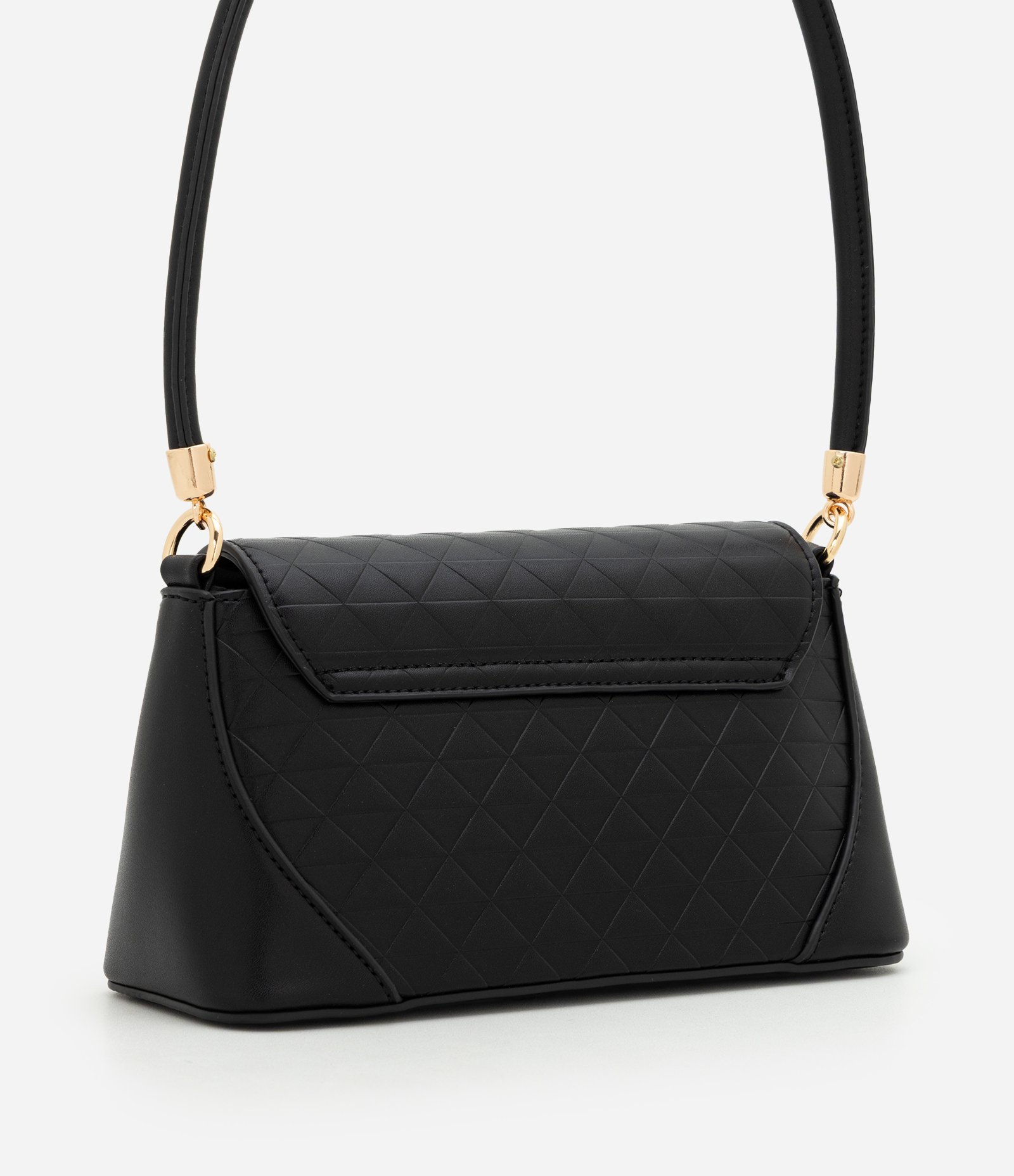 Bolsa Shoulder Média em PU com Detalhes Metalizados Preto 3