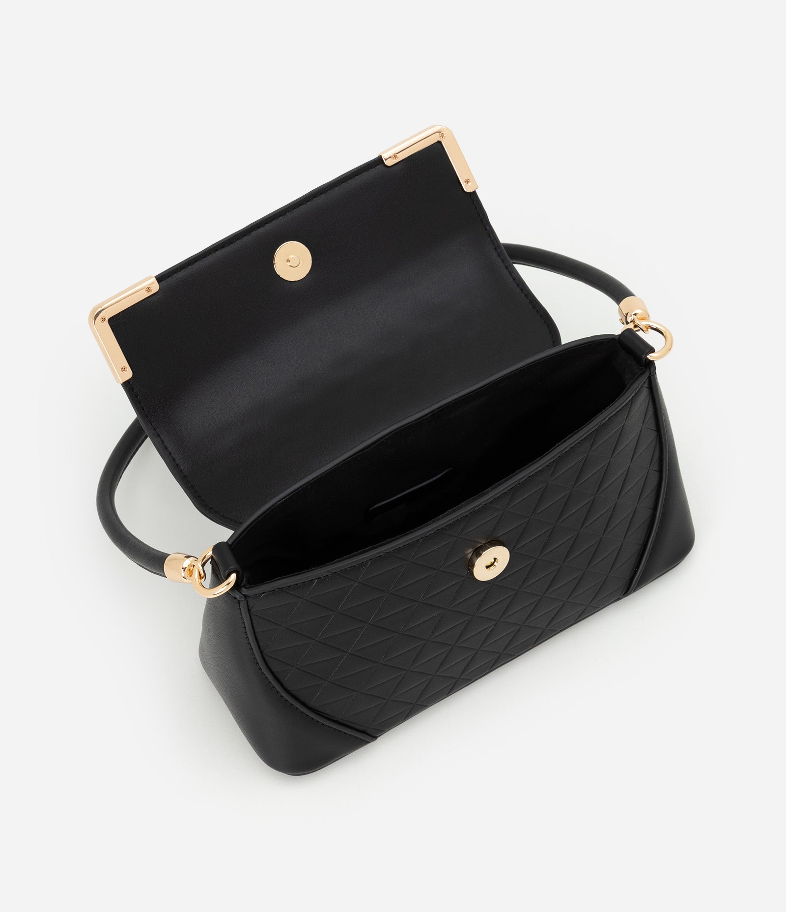 Bolsa Shoulder Média em PU com Detalhes Metalizados Preto 4