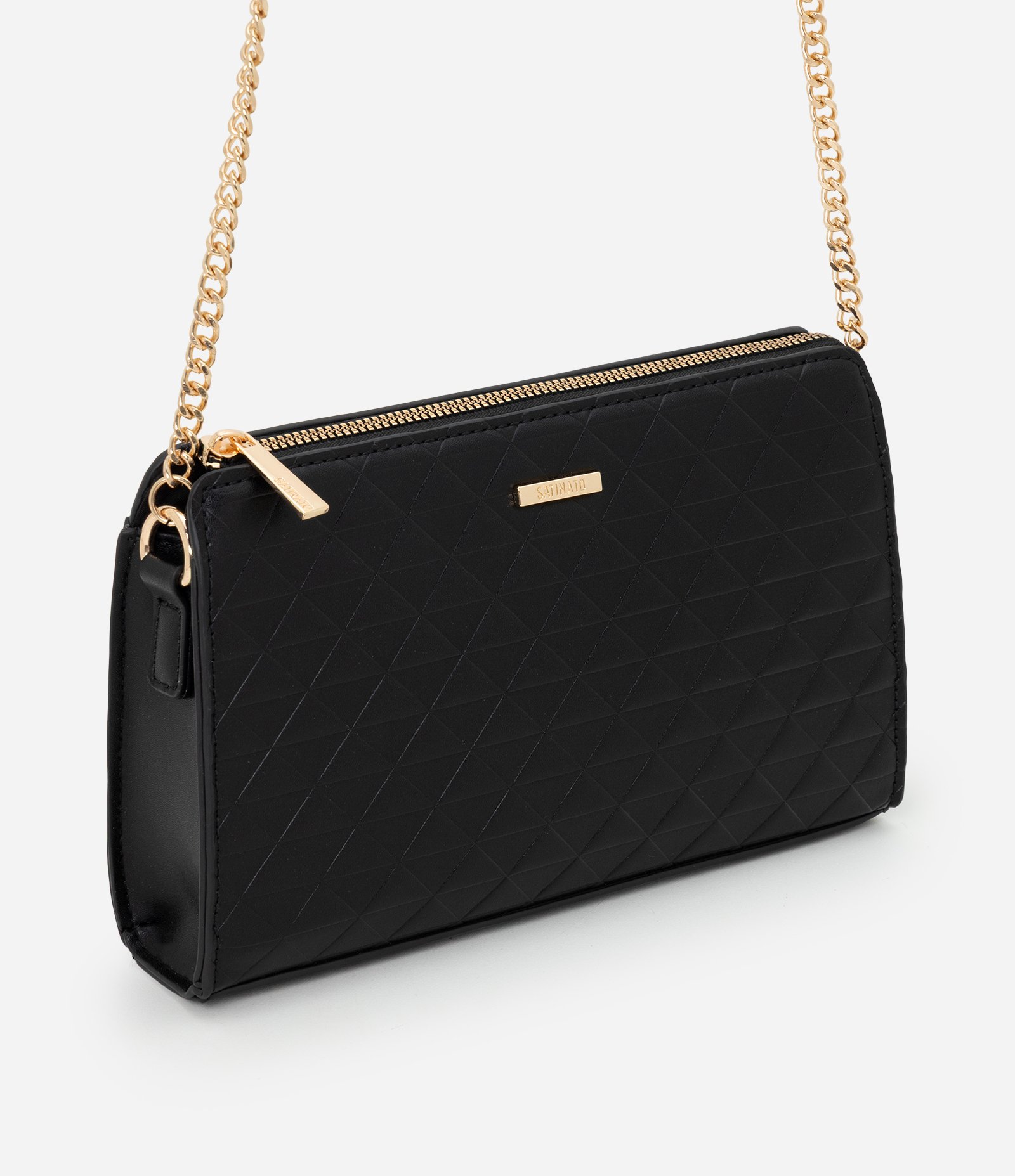 Bolsa Transversal Pequena em PU Com Alça de Corrente Preto 1