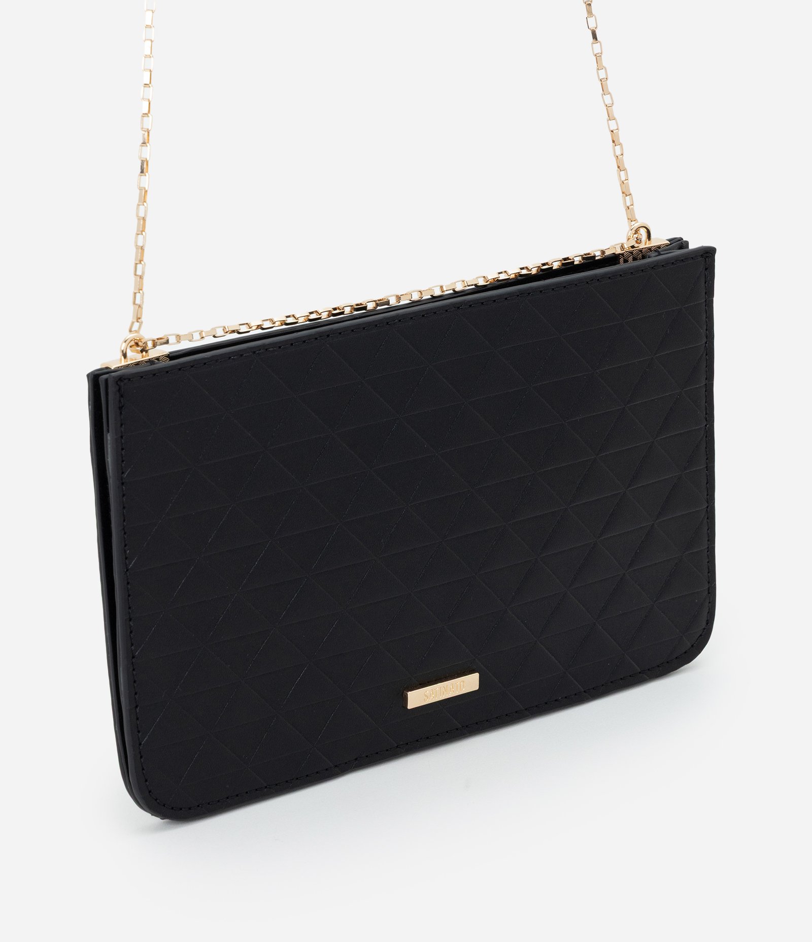 Bolsa Tiracolo Pequena em PU com Alça de Corrente Preto 1