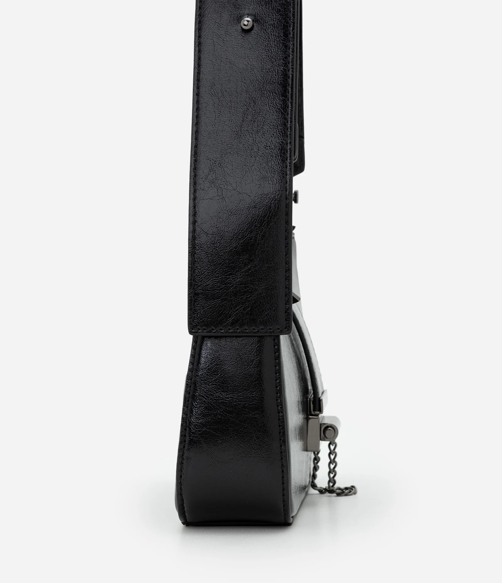 Bolsa Baguete Pequena em PU e Detalhes em Metal Preto 2