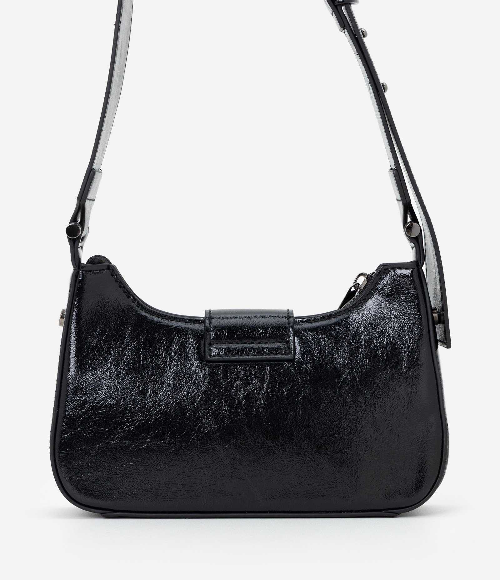 Bolsa Baguete Pequena em PU e Detalhes em Metal Preto 3
