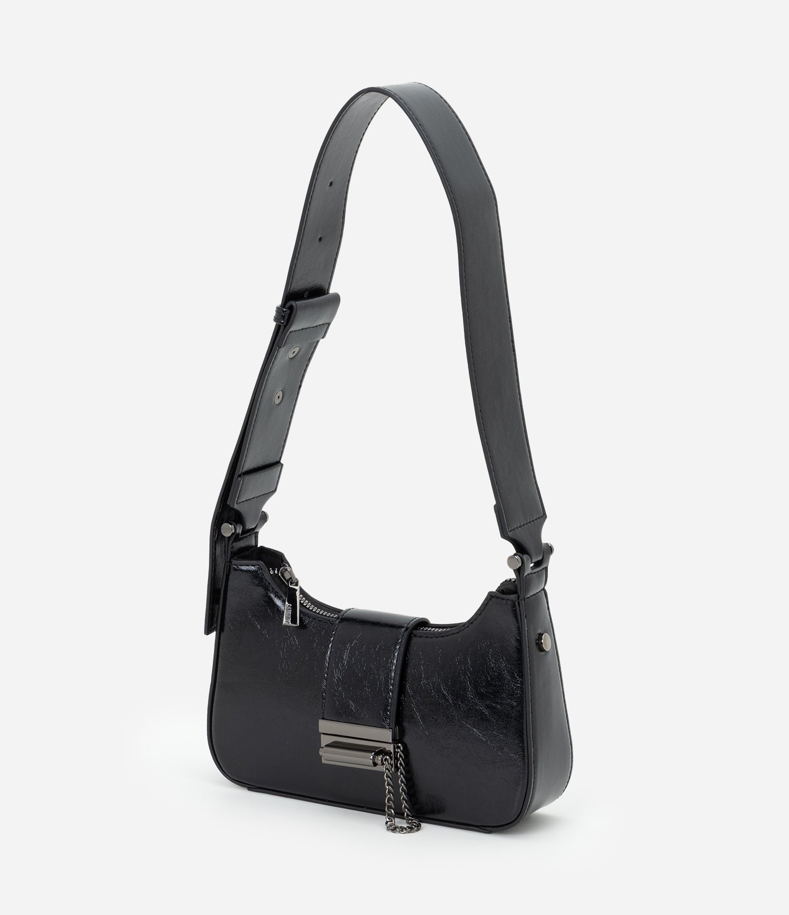 Bolsa Baguete Pequena em PU e Detalhes em Metal Preto 4