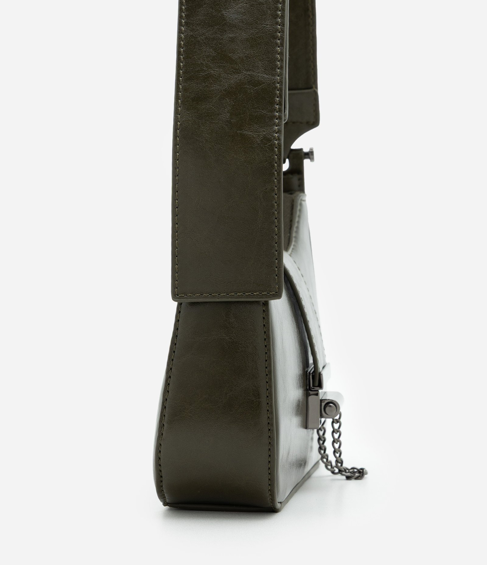 Bolsa Baguete Pequena em PU com Acabamento Glossy Verde 2