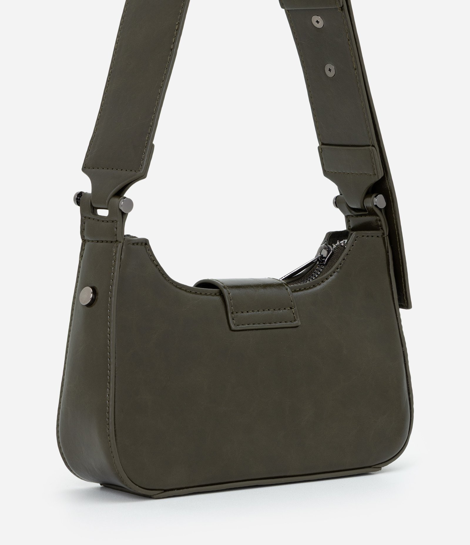 Bolsa Baguete Pequena em PU com Acabamento Glossy Verde 3