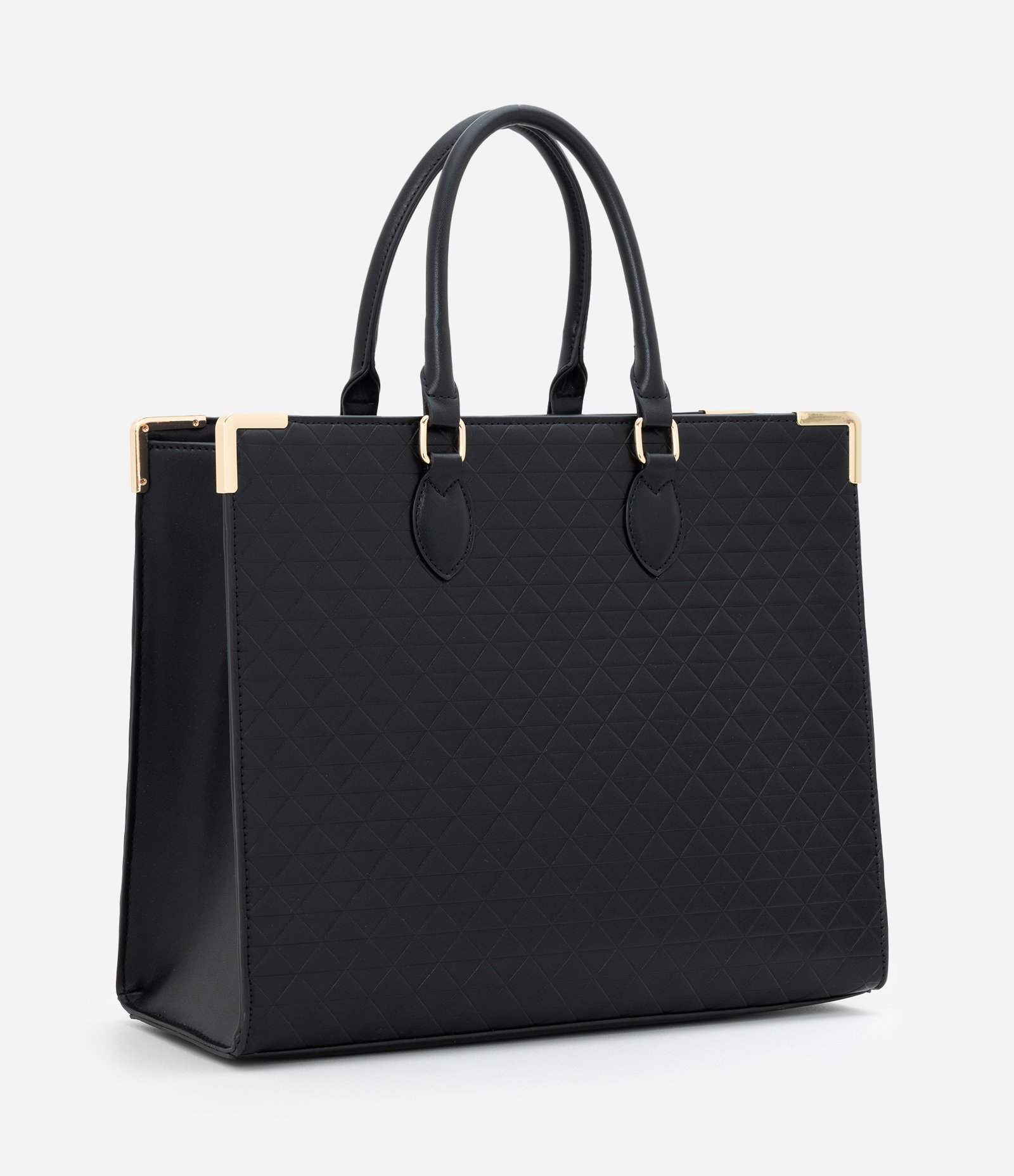 Bolsa Satchel Média em PU com Detalhes Metalizados Preto 4