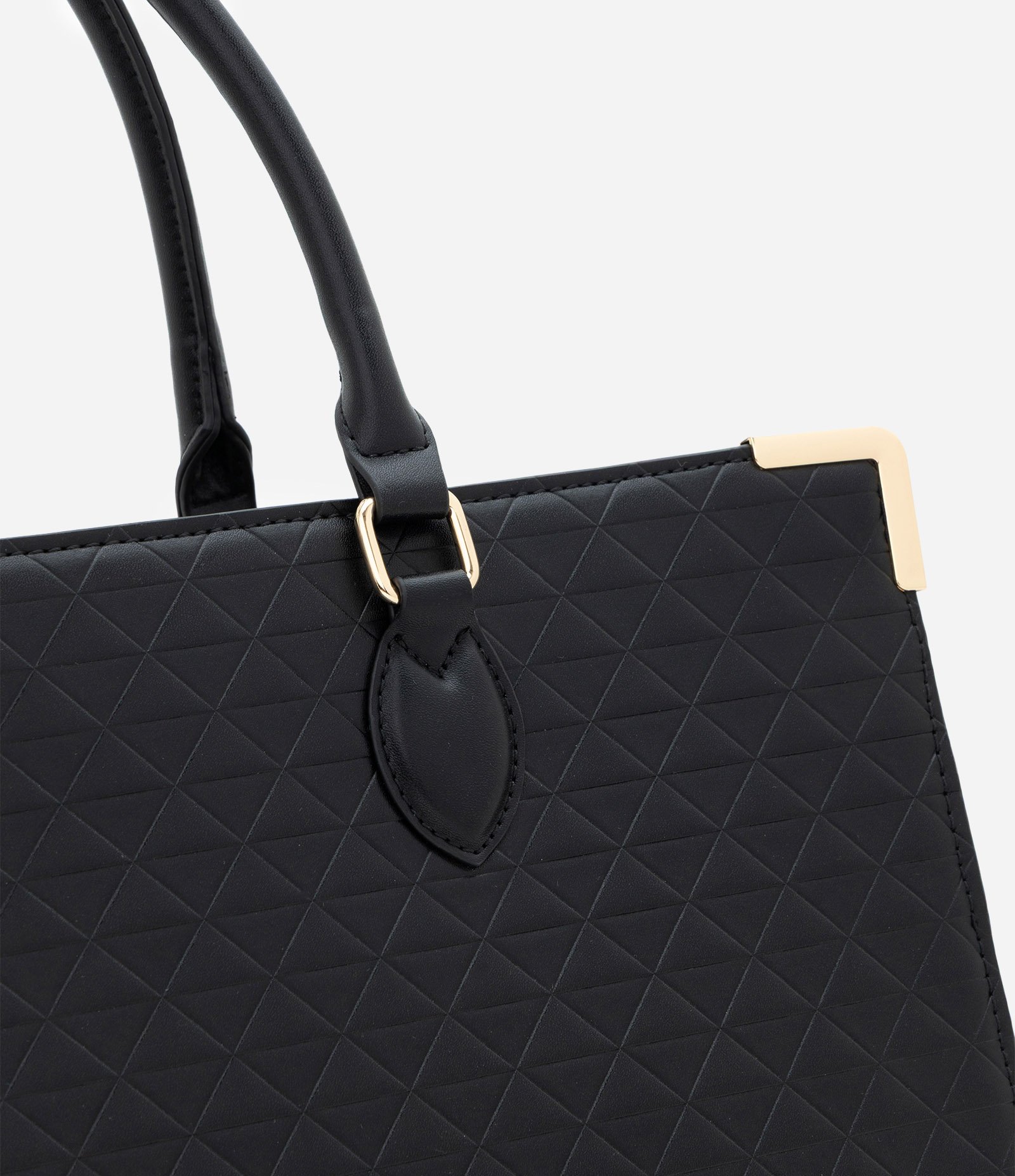 Bolsa Satchel Média em PU com Detalhes Metalizados Preto 5