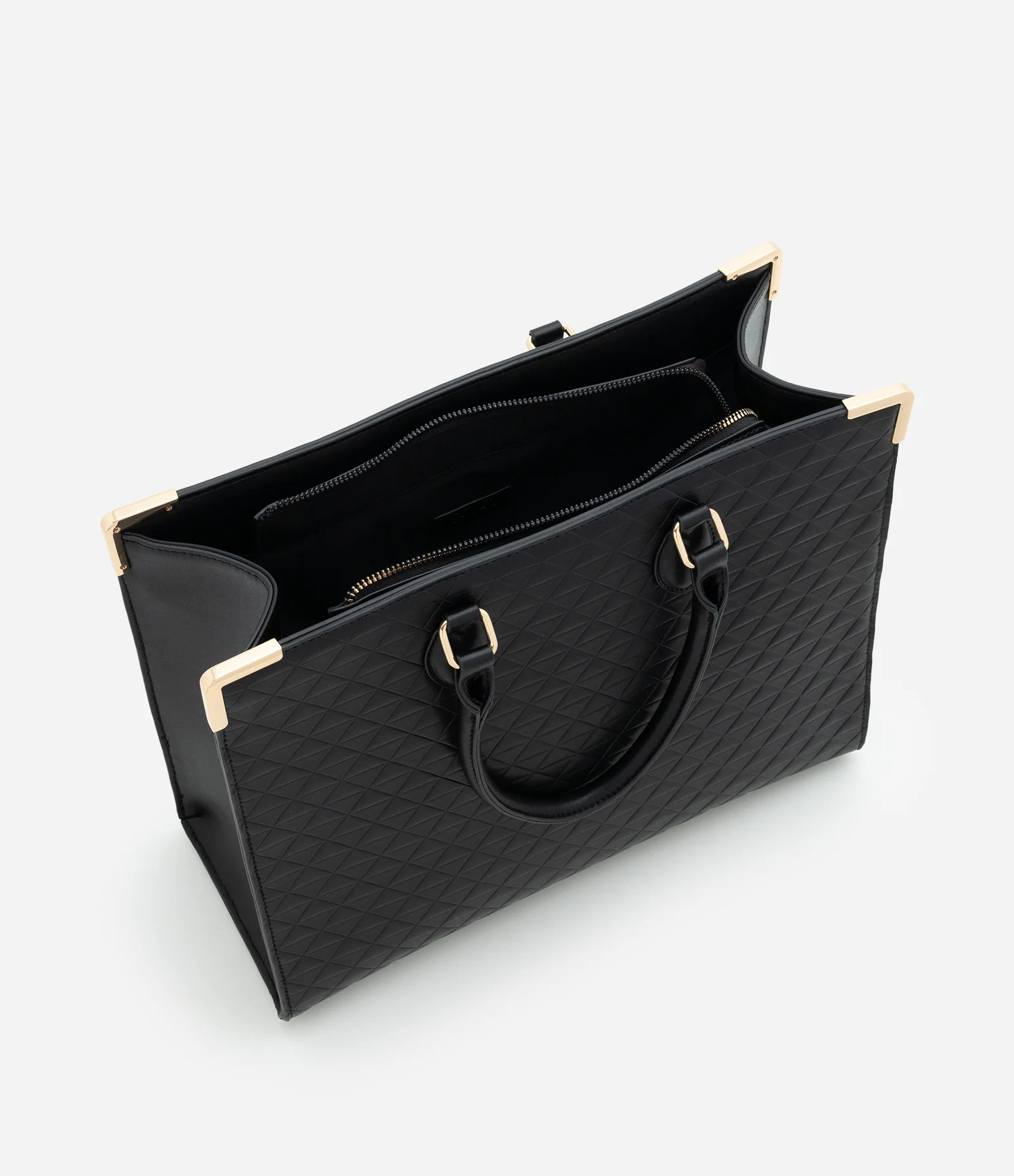 Bolsa Satchel Média em PU com Detalhes Metalizados Preto 6