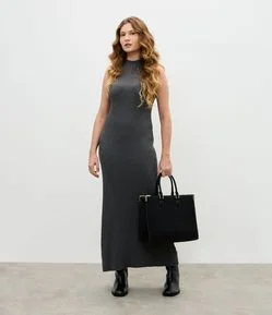 Bolsa Satchel Média em PU com Detalhes Metalizados