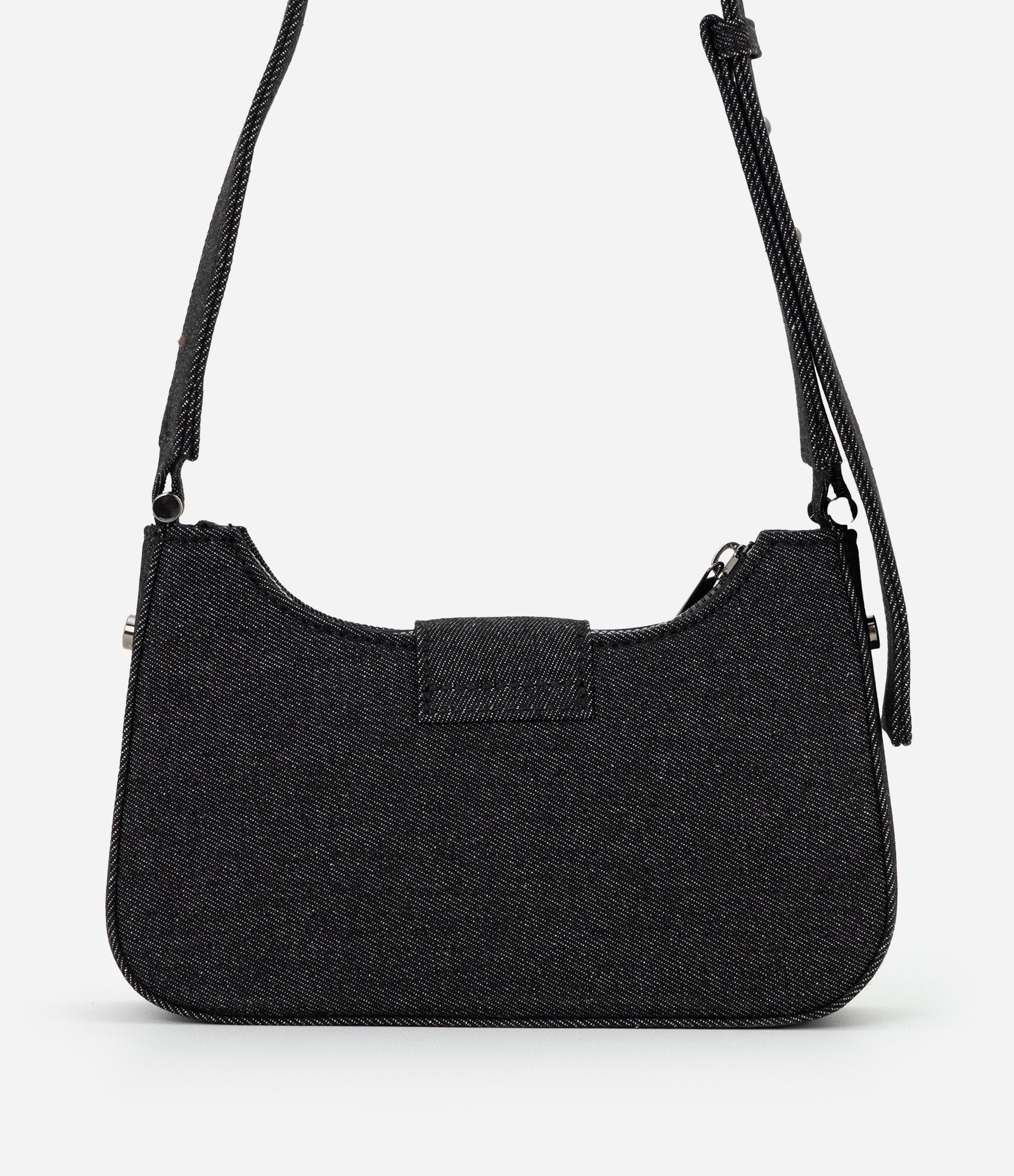 Bolsa Baguete Pequena em Sarja com Alça Larga Preto 3