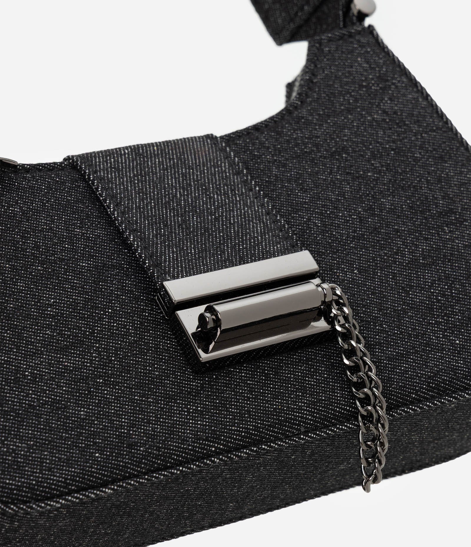 Bolsa Baguete Pequena em Sarja com Alça Larga Preto 4