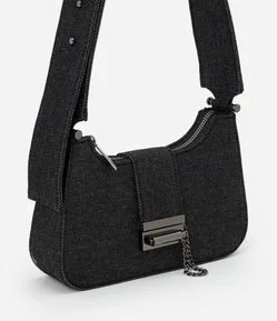 Bolsa Baguete Pequena em Sarja com Alça Larga