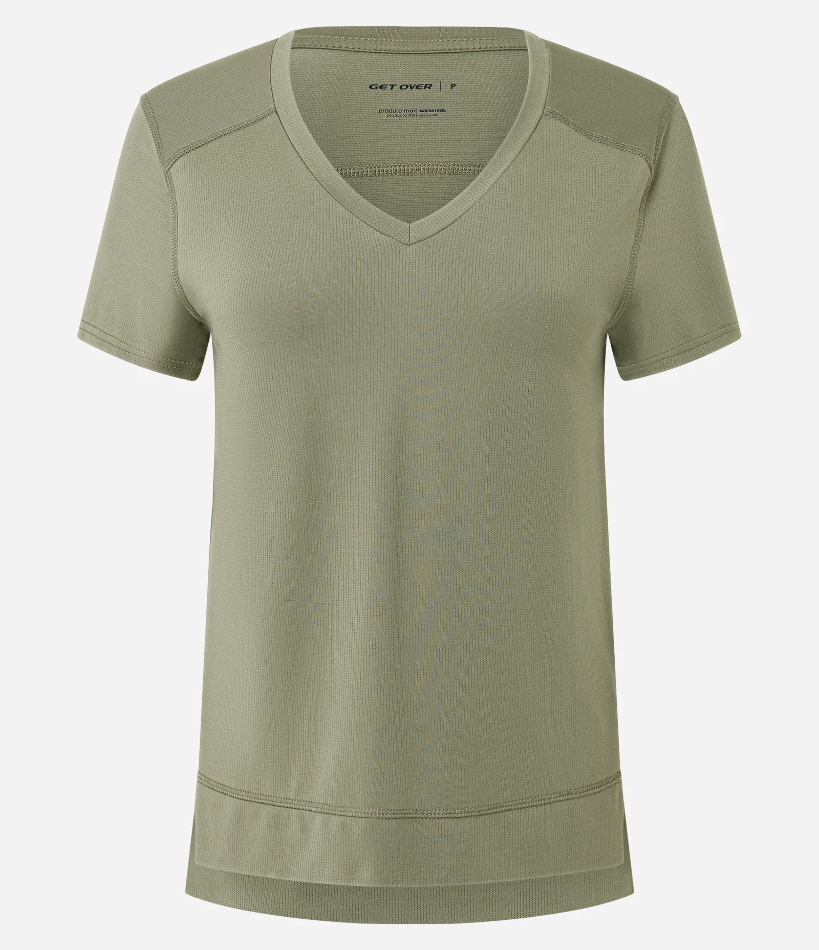 Camiseta Esportiva em Microfibra Furadinha com Barra Mullet Verde Olivia 1