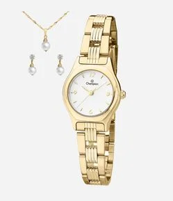 Kit Relógio Analógico Aço Champion