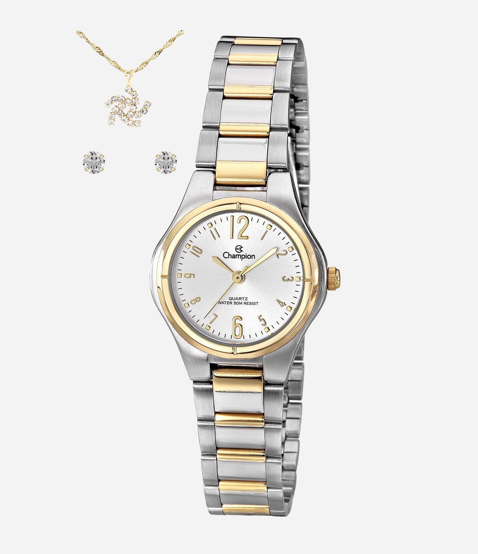 Kit Relógio Analógico Aço Feminino Champion Bicolor 1