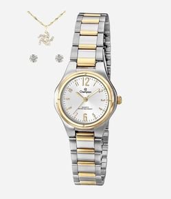 Kit Relógio Analógico Aço Feminino Champion