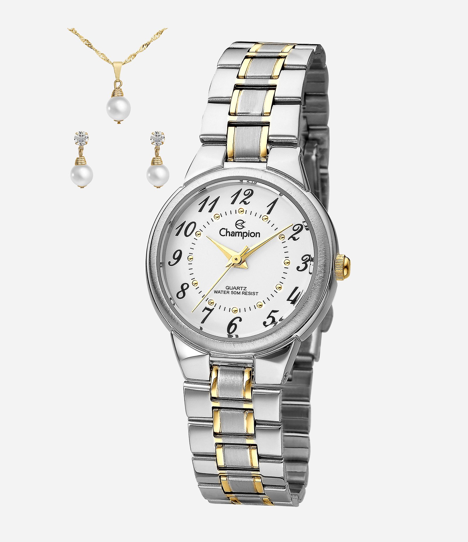 Kit Relógio Analógico Metal Feminino Champion Bicolor 1