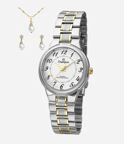 Kit Relógio Analógico Metal Feminino Champion