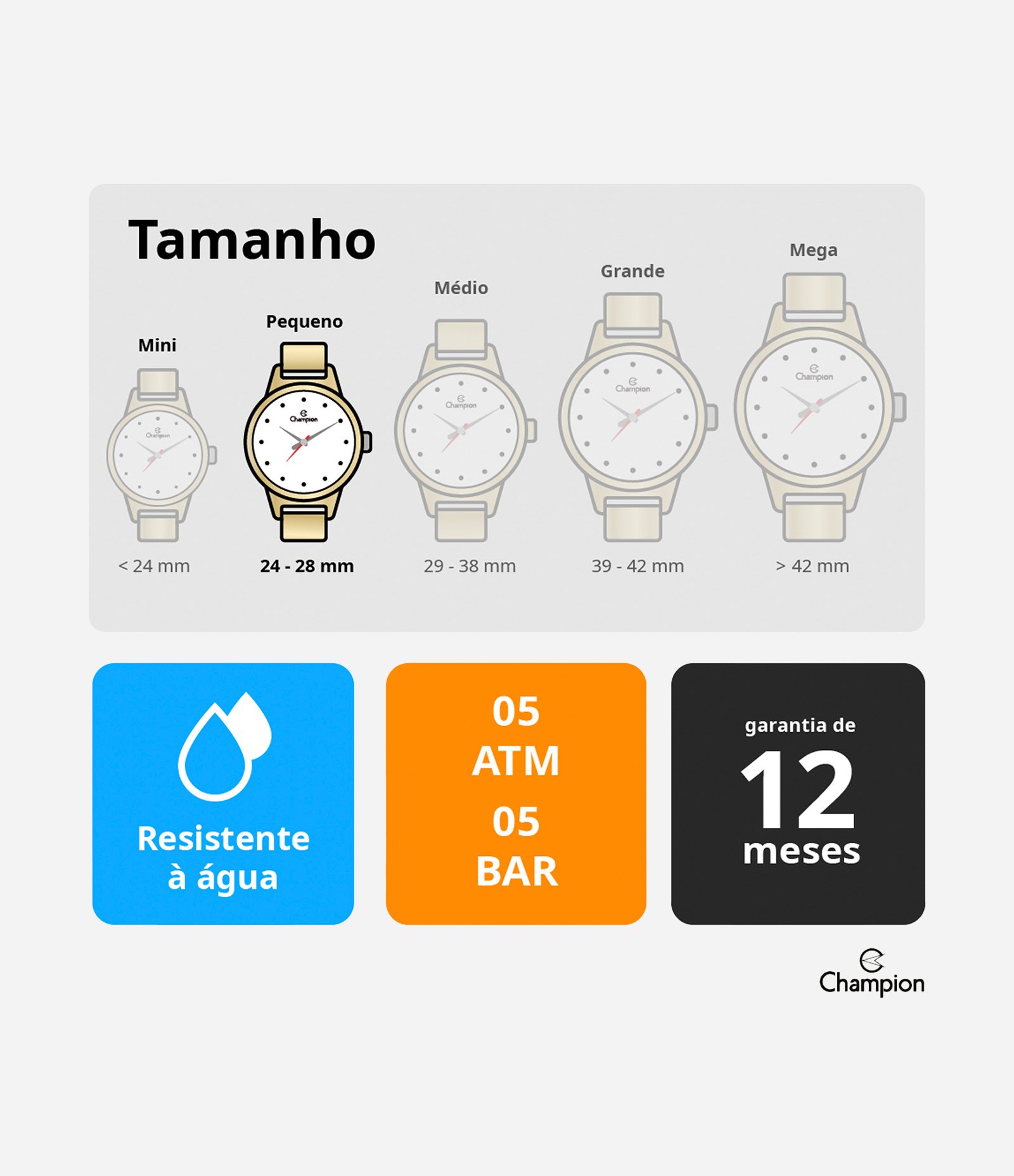 Relógio Analógico Metal e Couro Feminino Champion Preto 3