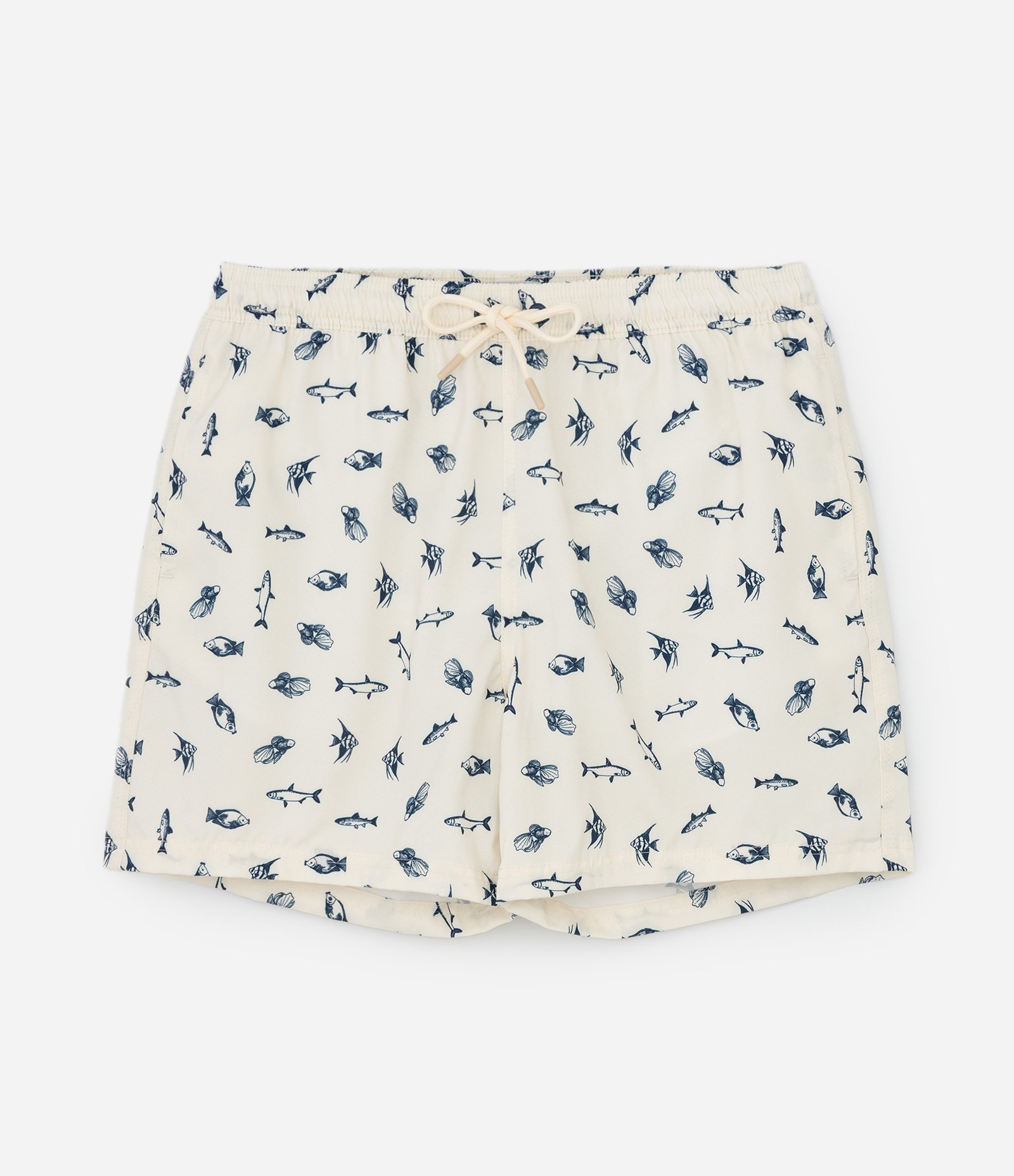 Bermuda de Praia em Microfibra com Estampa de Peixes Bege 1