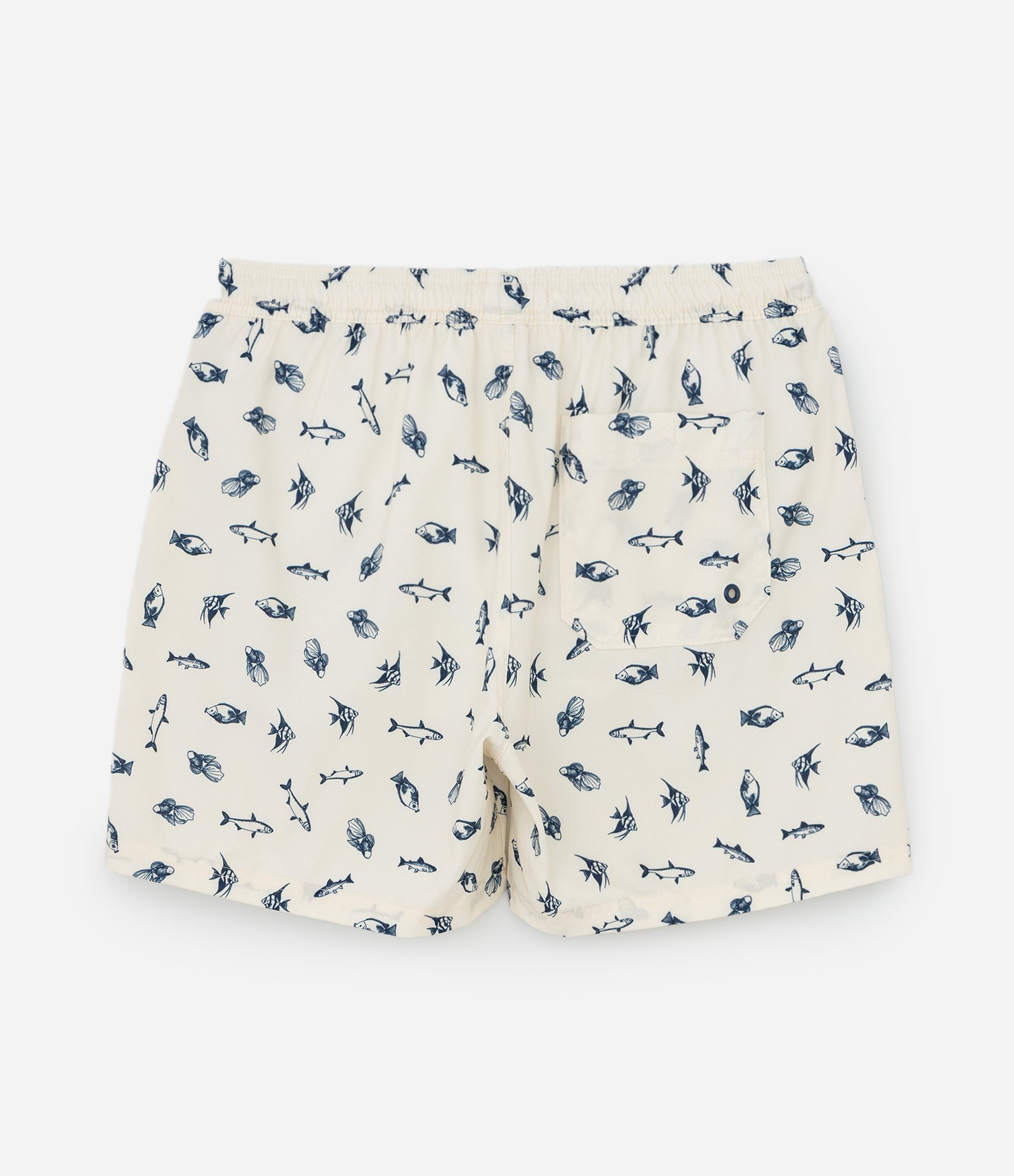Bermuda de Praia em Microfibra com Estampa de Peixes Bege 2