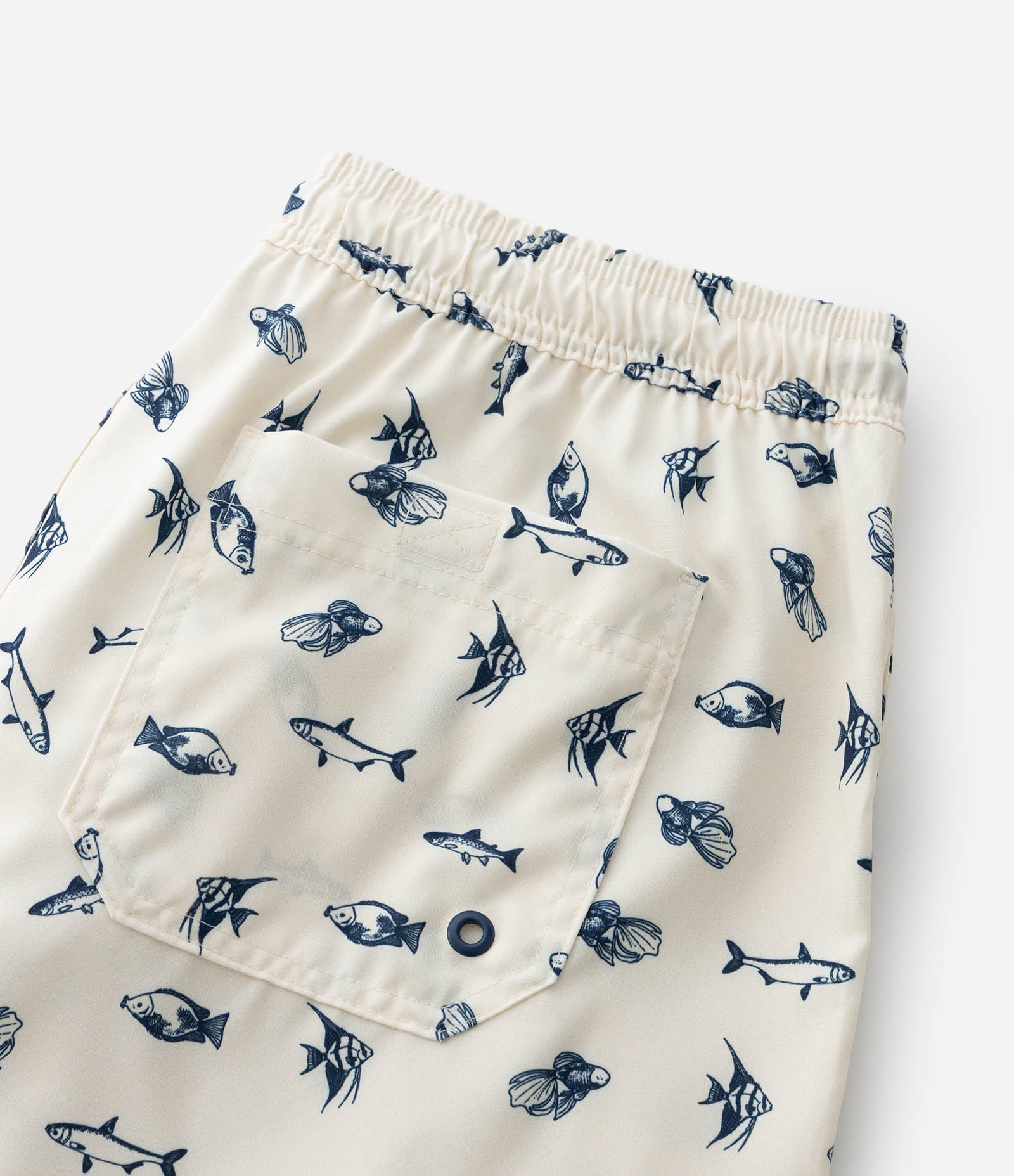 Bermuda de Praia em Microfibra com Estampa de Peixes Bege 7