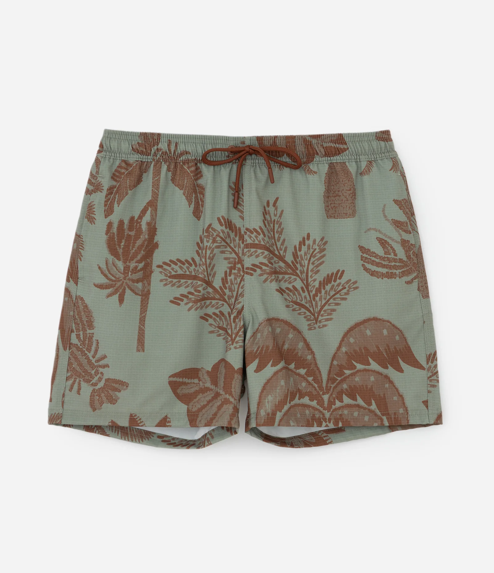 Bermuda de Praia em Microfibra com Estampa de Coqueiros e Lagosta Verde 1