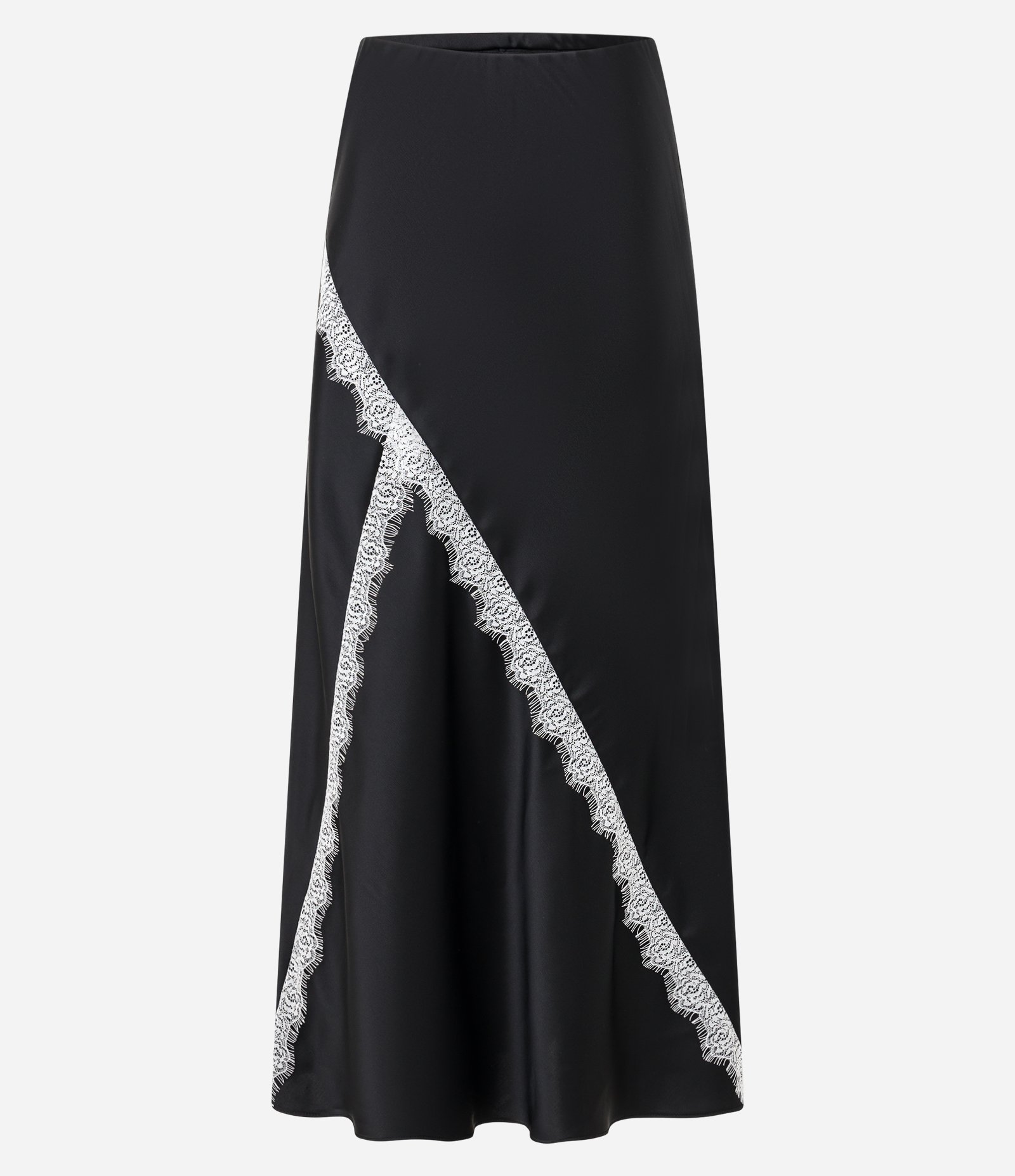 Saia Long Midi em Cetim com Detalhes em Renda Preto 5