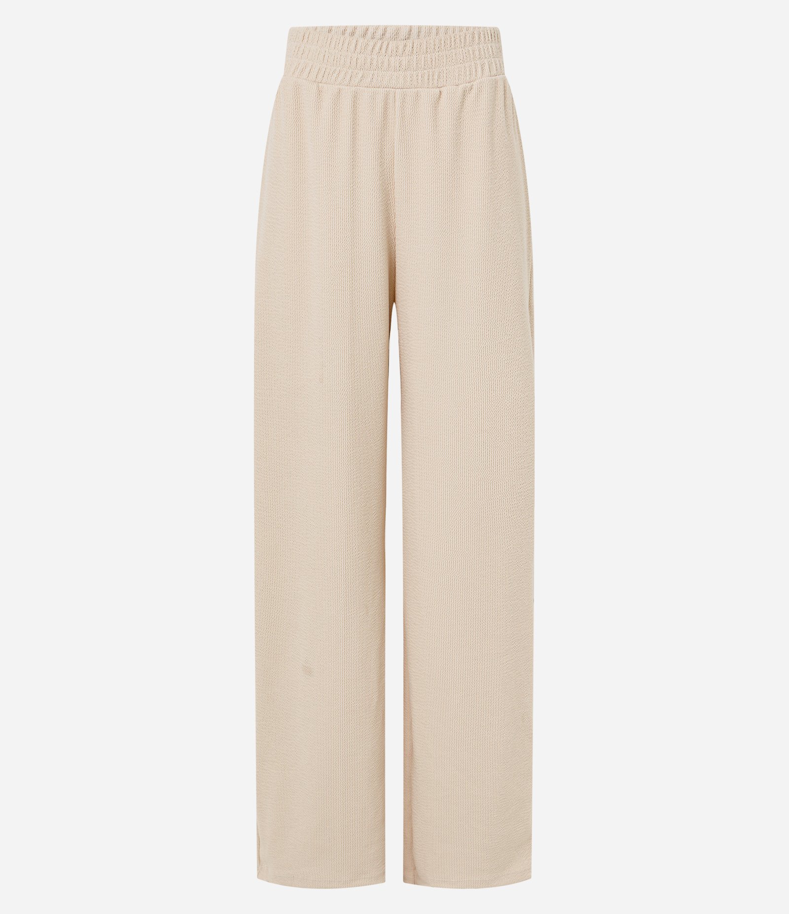 Calça Reta em Ribana Texturizada Bege 1