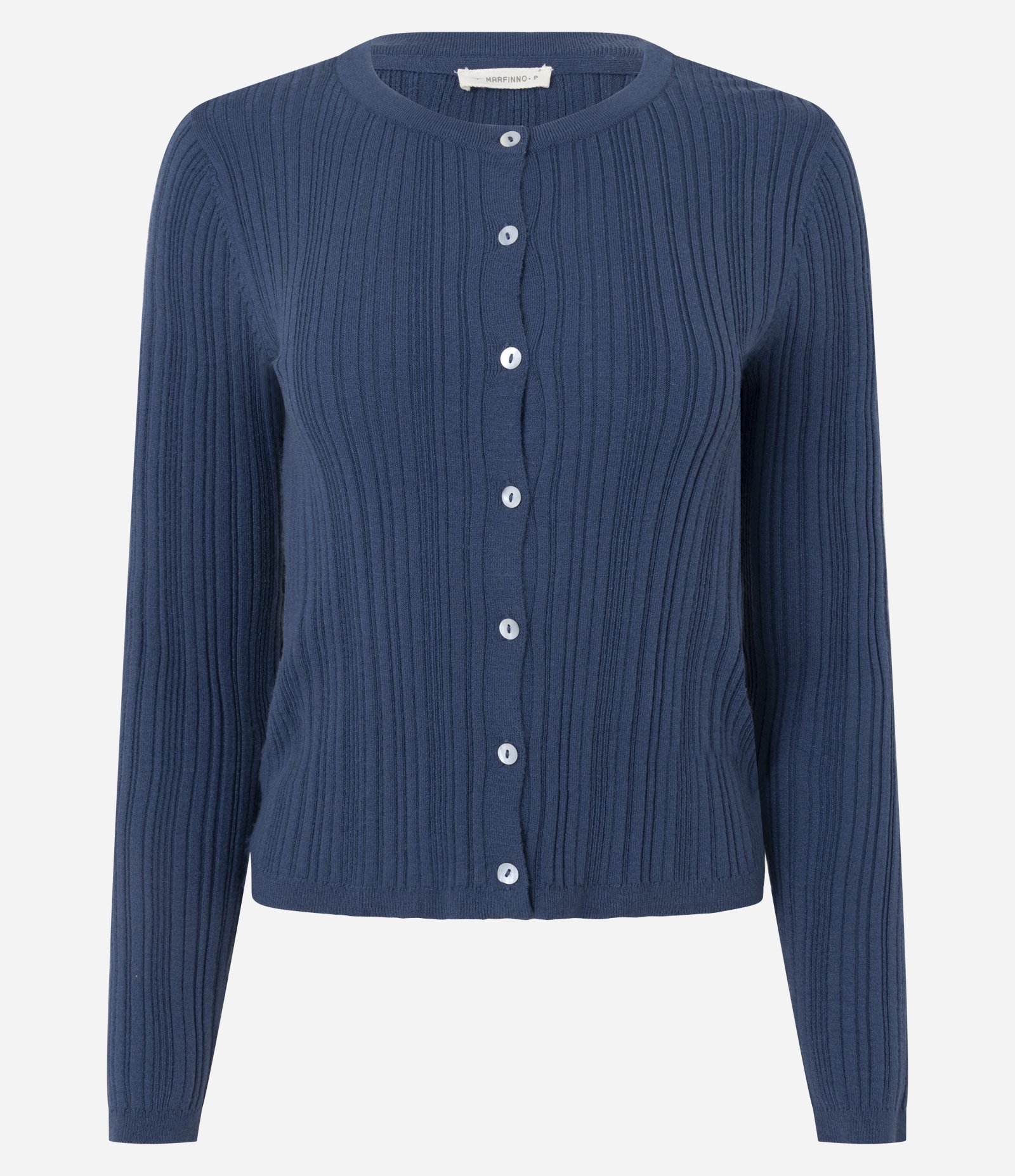 Cardigan Básico Ajustado em Tricô Canelado Azul Escuro 2