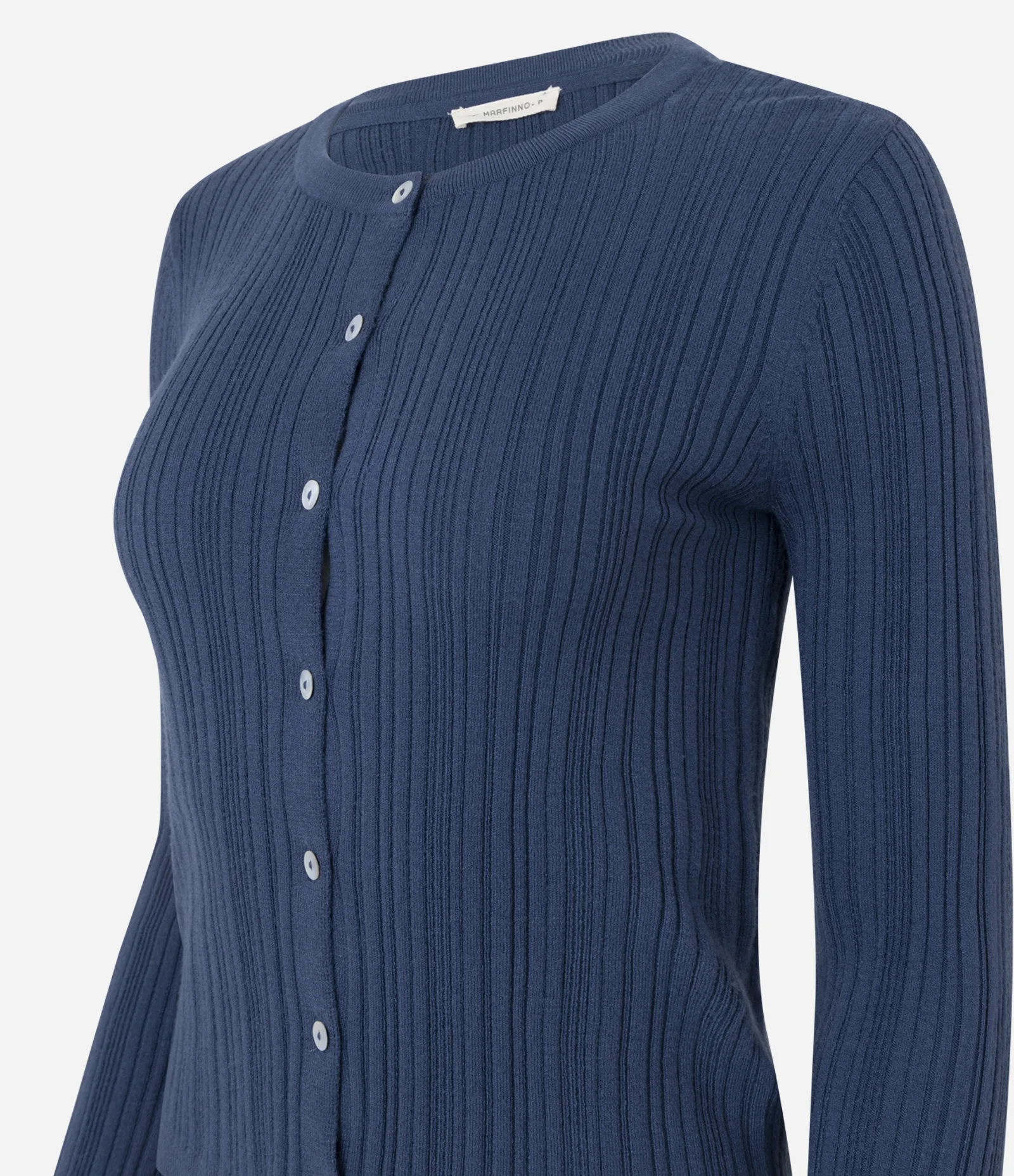 Cardigan Básico Ajustado em Tricô Canelado Azul Escuro 3