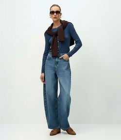 Cardigan Básico Ajustado em Tricô Canelado