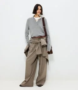 Blusa Manga Longa em Tricô com Gola Polo