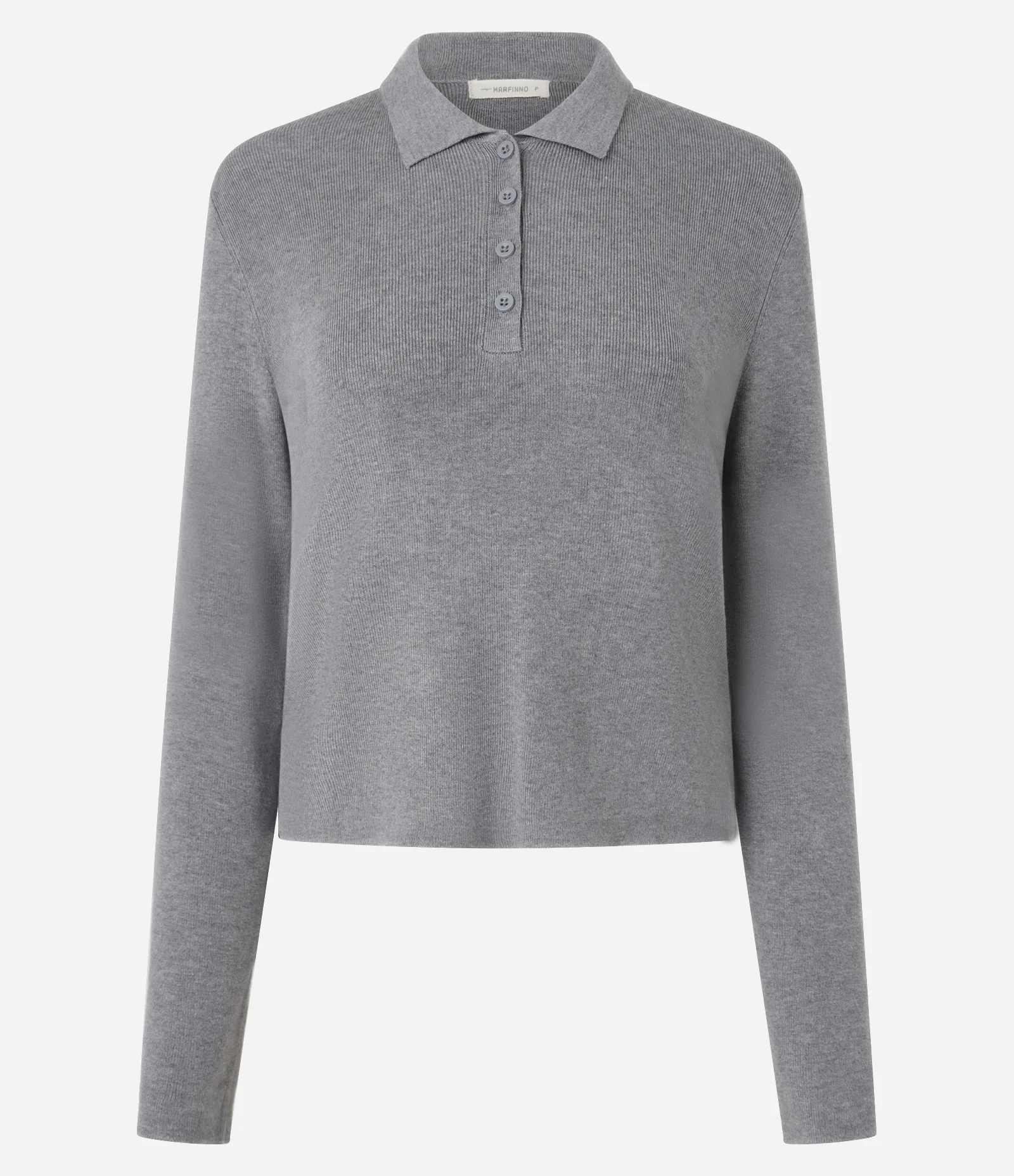 Blusa Manga Longa em Tricô com Gola Polo Cinza 5