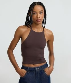 Blusa Curta em Microfibra com Gola Halter