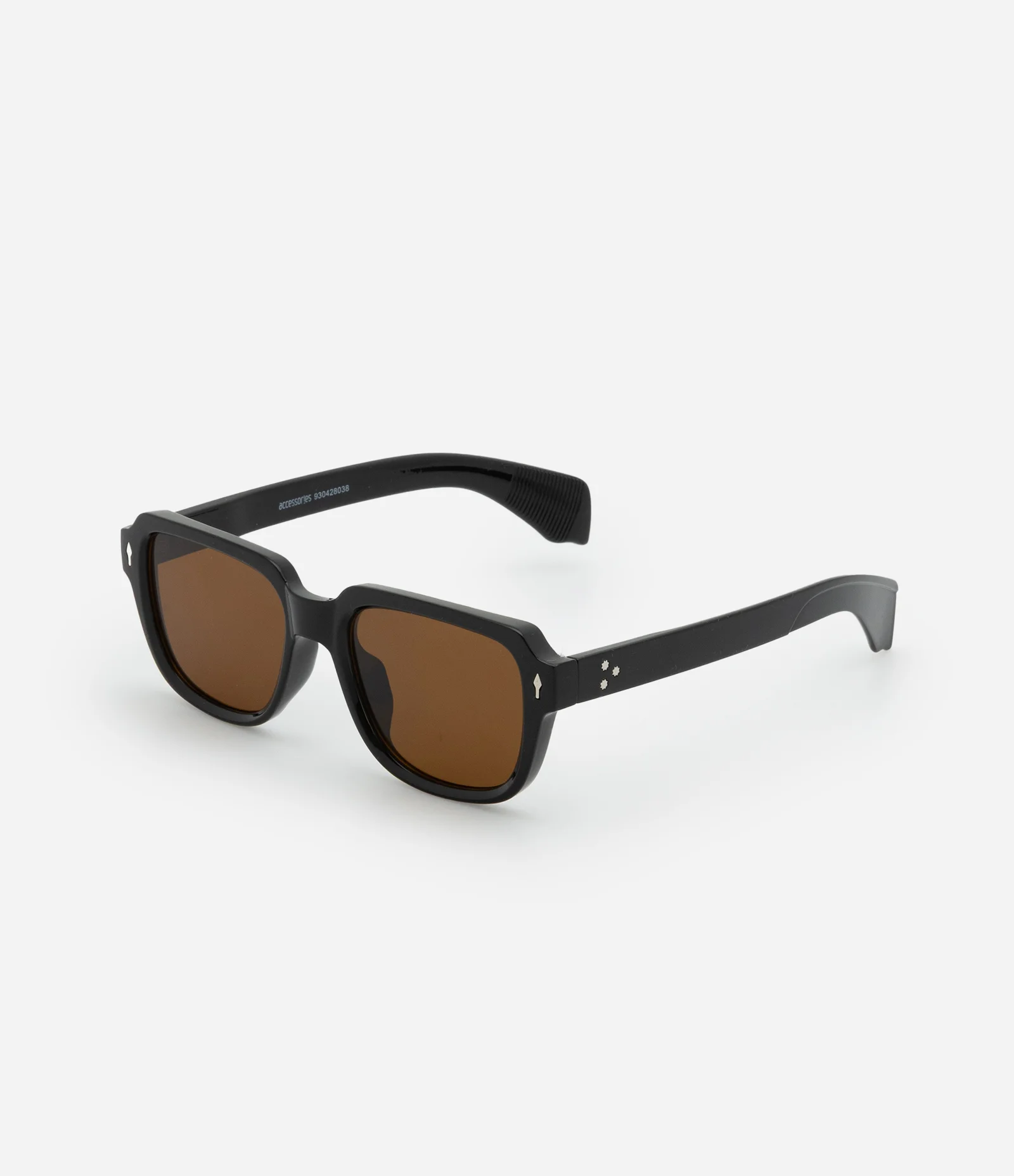 Óculos de Sol Quadrado com Lente Marrom e Hastes Lisas Preto 1
