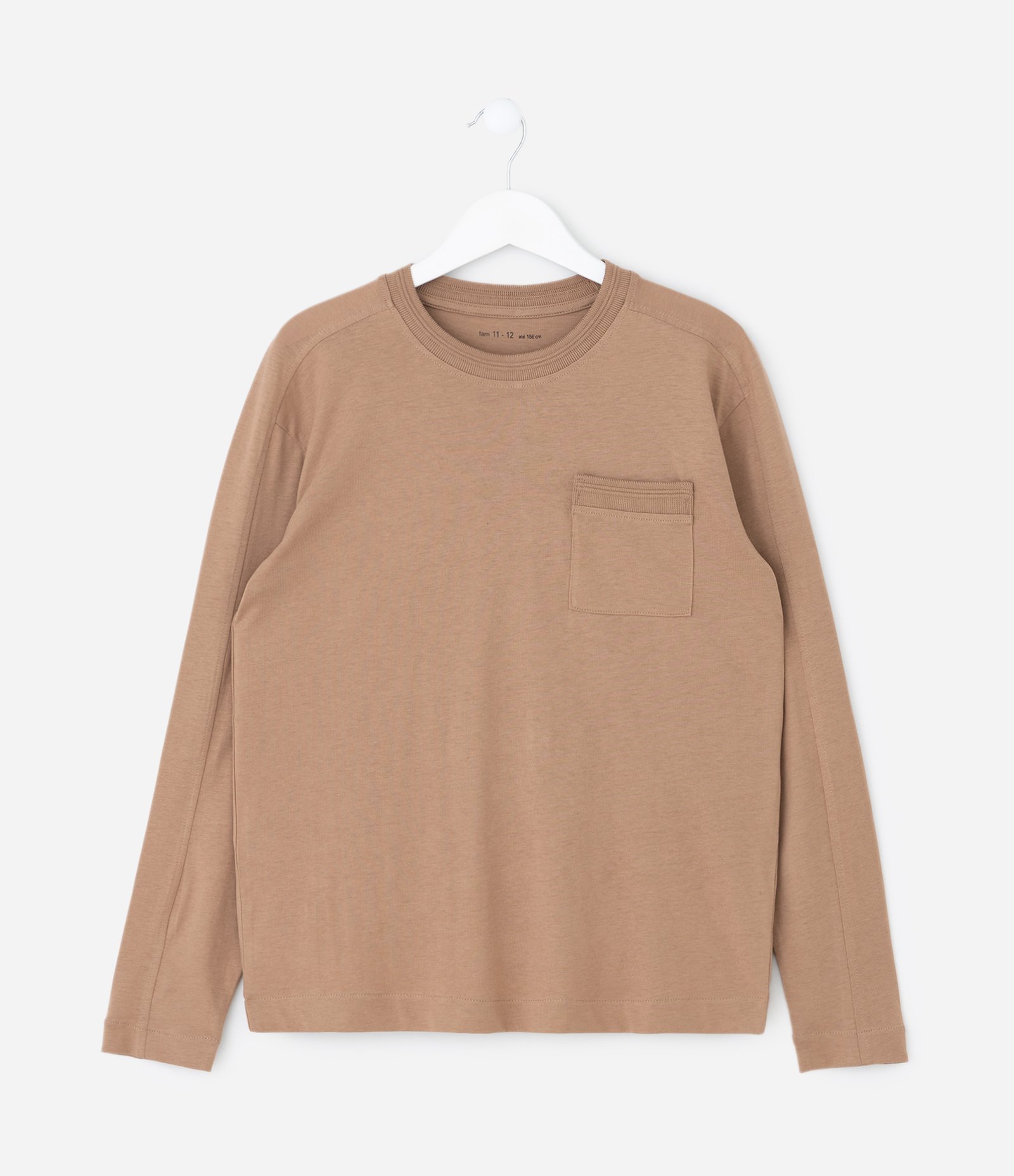 Camiseta Infantil Relaxed com Bolsinho – Tam 5 a 14 Anos Bege Escuro 1