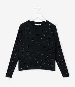 Casaco Infantil em Tricô com Aplicações Brilhantes – Tam 5 a 14 Anos